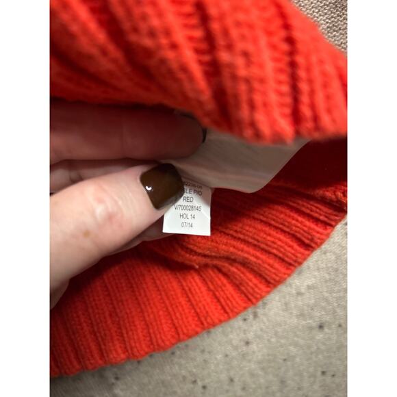 Gap Poppy Red Cotton Cable Knit Fisherman Sweater Women’s Large - Picture 4 of 6